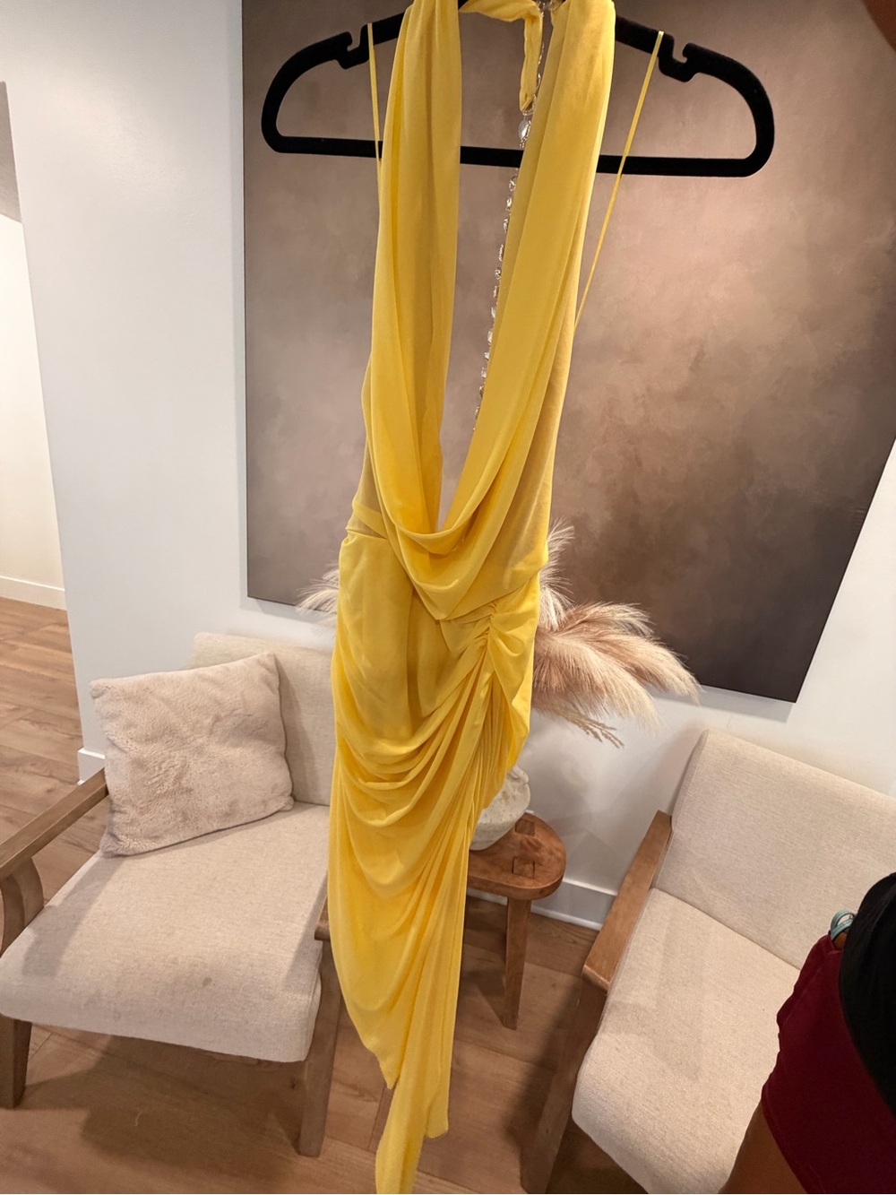 JLUXLABEL Yellow Draped Bodysuit with Cowl Neck